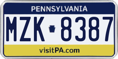 PA license plate MZK8387