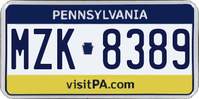PA license plate MZK8389