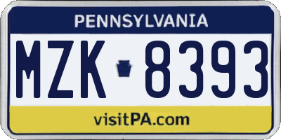 PA license plate MZK8393