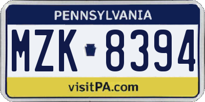 PA license plate MZK8394