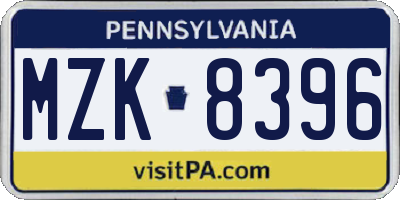 PA license plate MZK8396