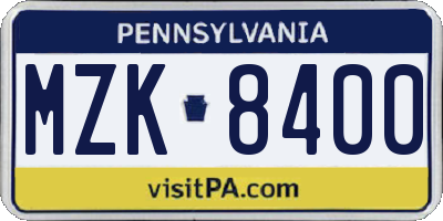 PA license plate MZK8400