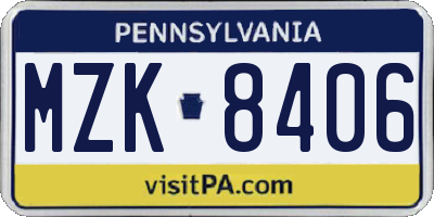 PA license plate MZK8406