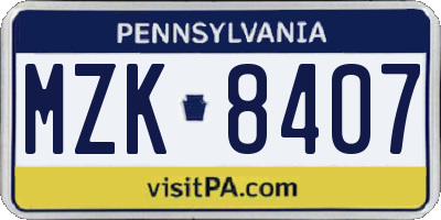 PA license plate MZK8407