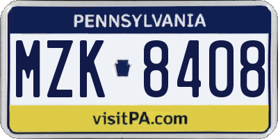 PA license plate MZK8408