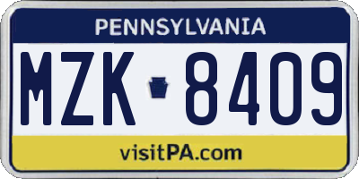 PA license plate MZK8409