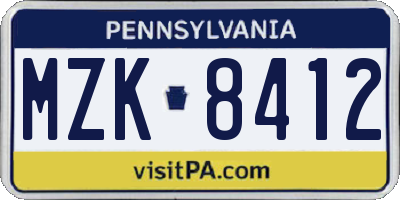 PA license plate MZK8412
