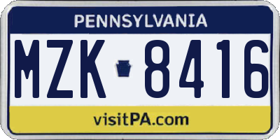 PA license plate MZK8416