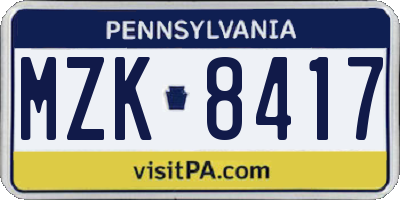 PA license plate MZK8417