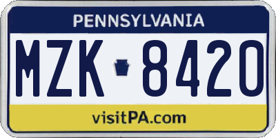 PA license plate MZK8420