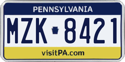 PA license plate MZK8421