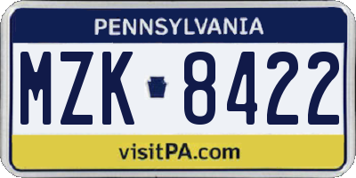 PA license plate MZK8422