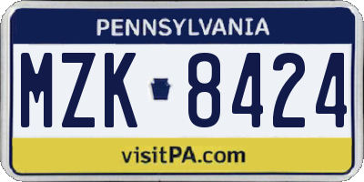 PA license plate MZK8424