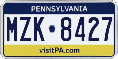 PA license plate MZK8427