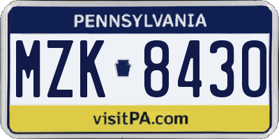 PA license plate MZK8430
