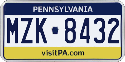 PA license plate MZK8432
