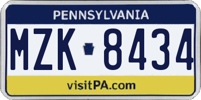 PA license plate MZK8434