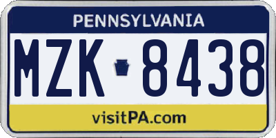 PA license plate MZK8438