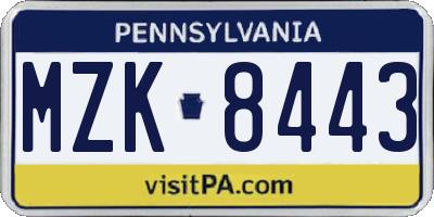 PA license plate MZK8443