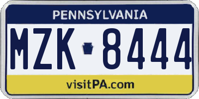 PA license plate MZK8444