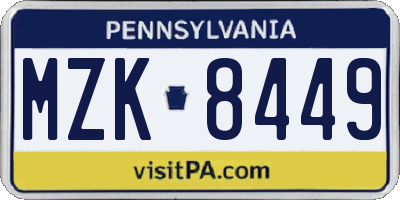 PA license plate MZK8449