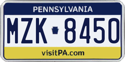 PA license plate MZK8450