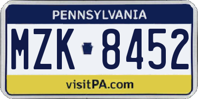 PA license plate MZK8452