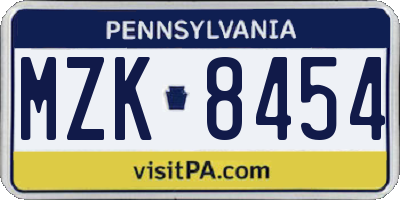 PA license plate MZK8454