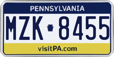 PA license plate MZK8455