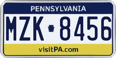 PA license plate MZK8456