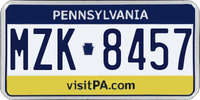 PA license plate MZK8457