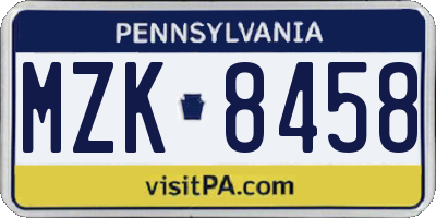PA license plate MZK8458