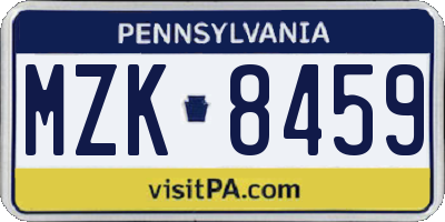 PA license plate MZK8459