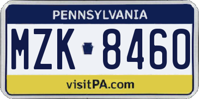 PA license plate MZK8460