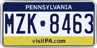 PA license plate MZK8463