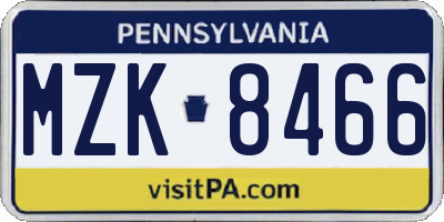 PA license plate MZK8466