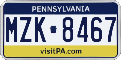 PA license plate MZK8467