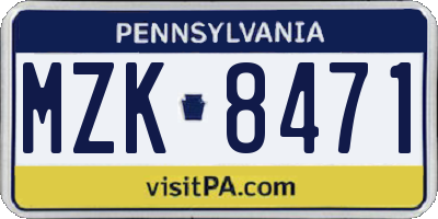 PA license plate MZK8471