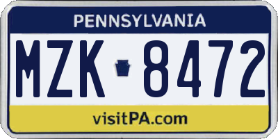 PA license plate MZK8472