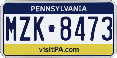 PA license plate MZK8473