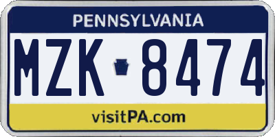 PA license plate MZK8474