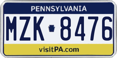 PA license plate MZK8476