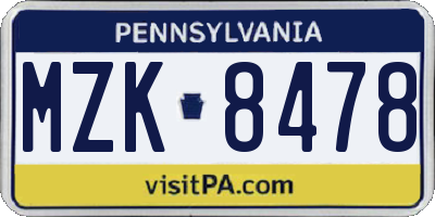 PA license plate MZK8478
