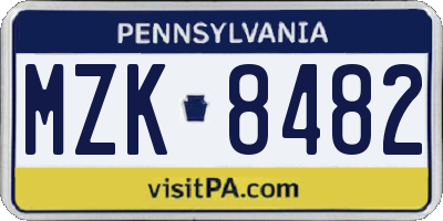 PA license plate MZK8482