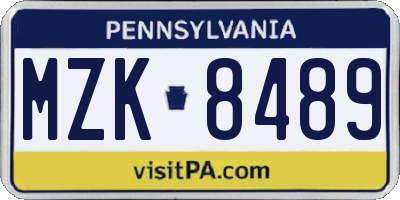 PA license plate MZK8489