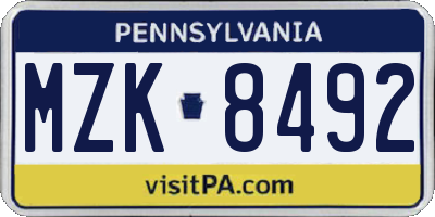 PA license plate MZK8492