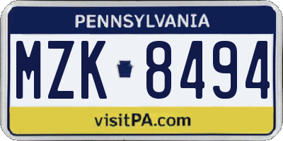 PA license plate MZK8494