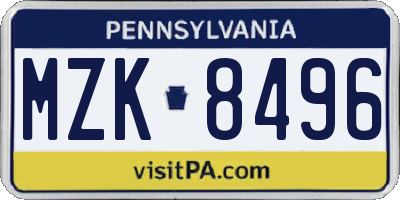 PA license plate MZK8496