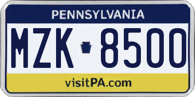 PA license plate MZK8500
