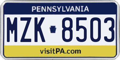 PA license plate MZK8503